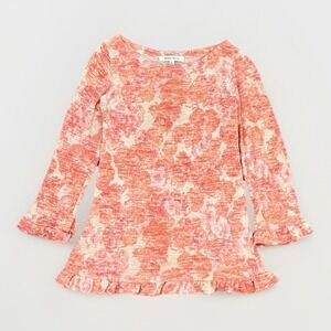 Rose + Olive Floral Peplum Top M Orange Boho Cottagecore Romantic Ruffle Summer